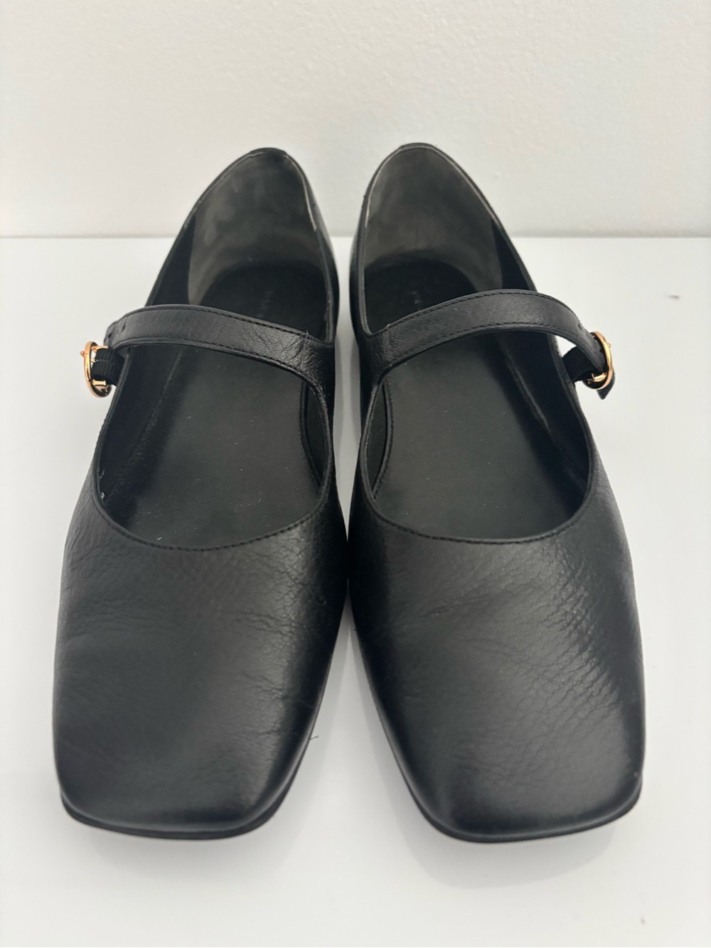 Tory Burch Black Leather Mary Jane Flats with Gold Buckle